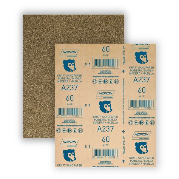 Lixa de Madeira A237 Grao 60 22,5x27,5cm Norton Lixa para madeira 22,5x27,5cm gramatura marrom 060 Norton